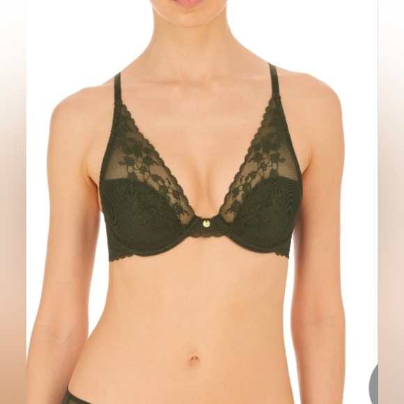 Natori Cherry Blossom Plunge Convertible Underwire Bra Pesto 32DDD 32E UK NWT - Picture 9 of 10